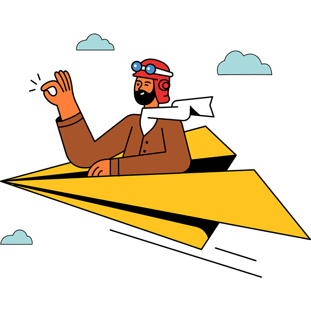 image of a man flying on a paper airplane